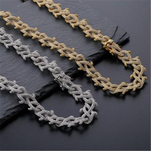 Iced out Bling Full Zircon Thorns Rhinestone Cuban Chain Hip Hop Mens Chains Necklace For Men Women Jewelry Wholesale