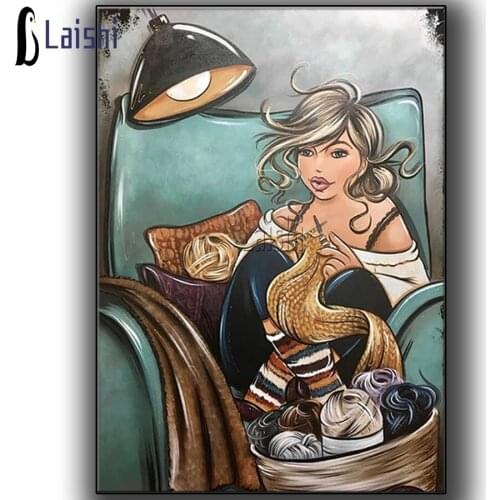 Full Square Round Drill 5D Diy Diamond Painting Fat Lady Knitting diamond Embroidery Beads Cross Stitch Kits Mosaic Rhinestones