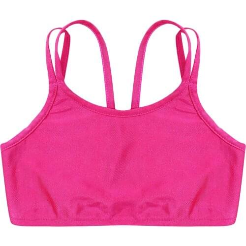 Summer Kids Girls Sleeveless Workout Running Vest Dance Top Round Neck Solid Color Shoulder Straps Crop Tanks Sport Top Clothing