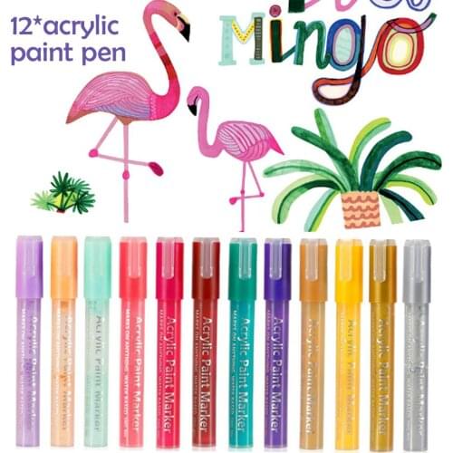 12PCS Acrylic Paint Marker Pen Multi-function Acrylic Ink Acrylic Paint Marker For Rock Glass Ceramics Painting