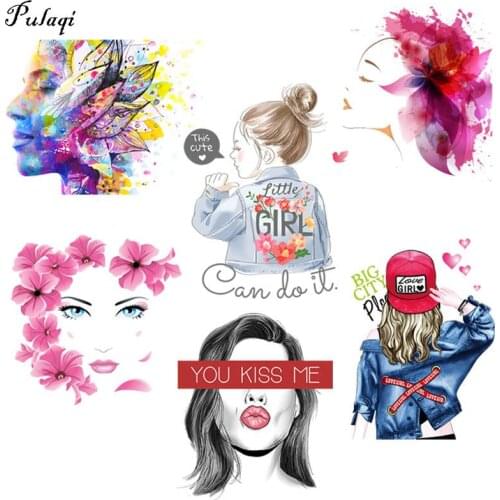Patches For Clothes Thermal Sticker On Clothing Flowers Girls Iron On Patches Fashion PVC Stickers For T-Shirt Diy Heat Transfer