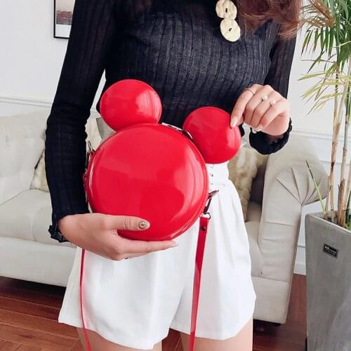 New Disney 2019 doll accessories bag female Mickey ear shape shoulder slung small bag patent leather mirror shoulder bag
