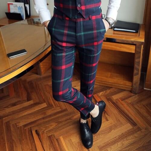 2020 new mens plaid striped suit pants, British fashion casual trousers, spring mens slim business fashion suit pants