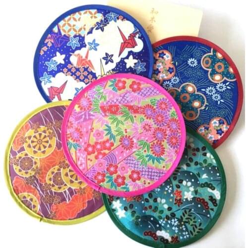 10pcs Japanese Style Portable Folding Hand Fan Flying Disk Cool Summer Colorful Mini Nylon Circular Fan for Party Gift