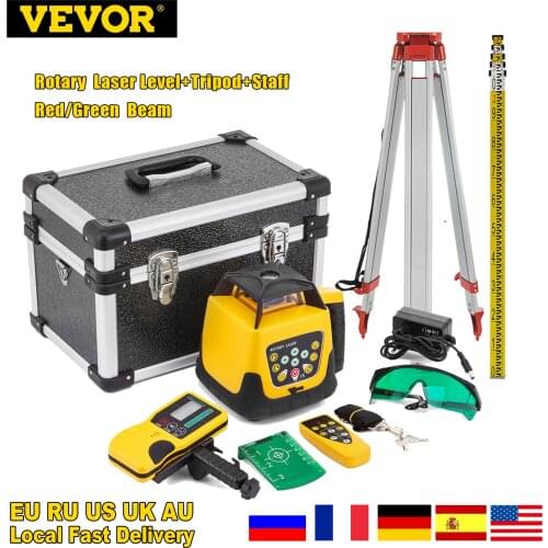 VEVOR Rotary Laser Level Red/Green Beam Self-Leveling Vertical Horizontal Cross Line Automatic Laser Level+ Tripod + Staff