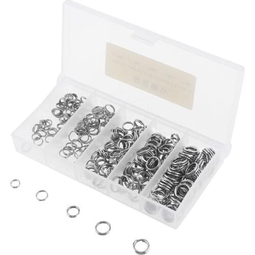 250pcs/lotStainless Steel Double Loop Fishing Ring 5 Size Mixed Split Clip Swivel Quick Change Hook Connector with Plastic Box