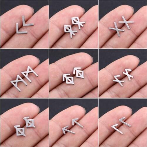 Simple Small Stainless Steel Earrings for Women Men Viking Bind Runes Stud Earrings Scandinavian Nordic Vintage Jewelry Aretes