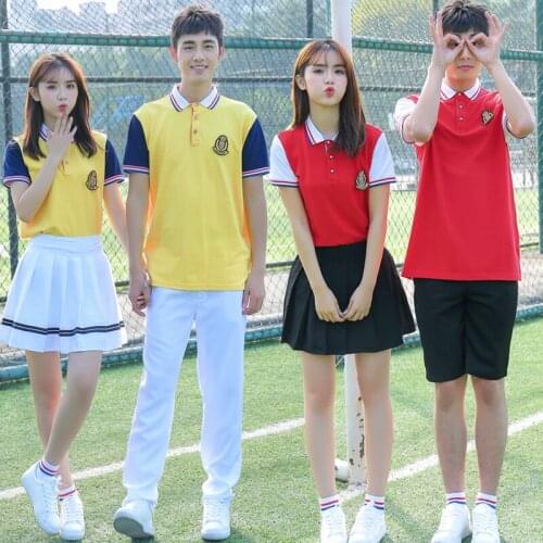 Japanese School Uniform Suit For Women Men High School Students Class Clothing Sports Wear Summer t-shirt Navy White Skirt