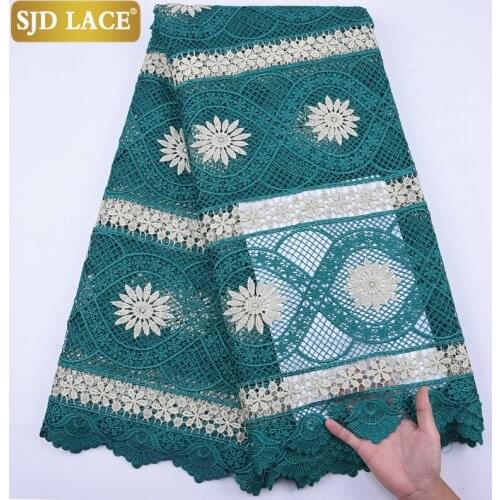 SJD LACE Latest High Quality African Lace Fabric Heavy Embroiderey Green Water Soluble Guipure Cord Lace For Wedding Dress A1992