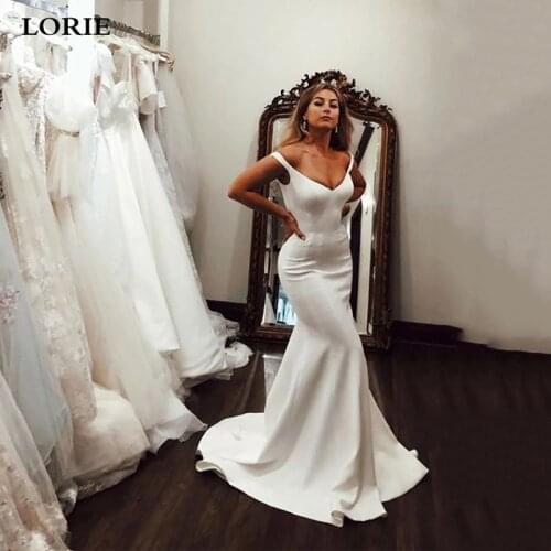 LORIE Mermaid wedding dress 2020 Off The Shoulder V Neck Bride Dress Soft Satin Wedding Gowns Vestido de Voiva