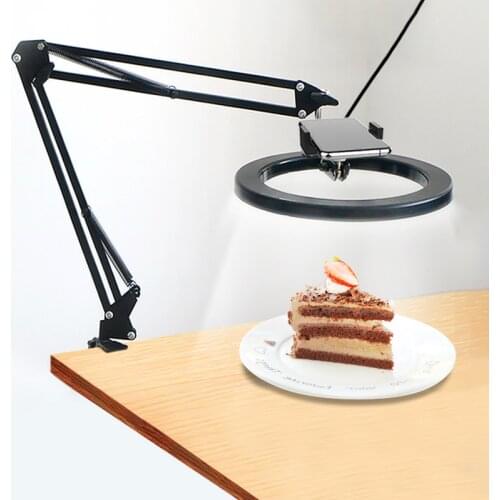 26cm LED Ring Light Photography Lighting With Long Arm For Video Live Youtube Smartphone Selfie Lamp Phone Clips Foldable Holder