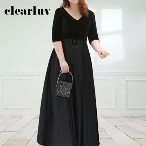 A-Line Formal Black Gown DR1032 Half Sleeve V-Neck Robe De Soiree 2020 Patchwork Elegant Evening Dress Lace Up Long Dresses