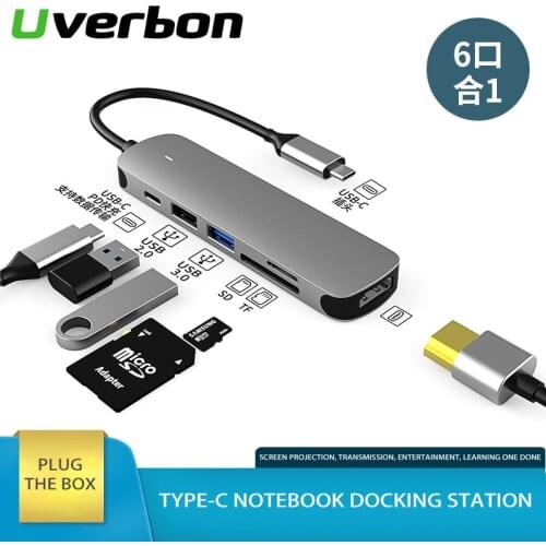 USB Type C HUB HDMI-Compatible Adapter 6In1 USB-C 3.0 To HDMI-Compatible Support PD Fast Charging SD TF Card For MacBook Laptots