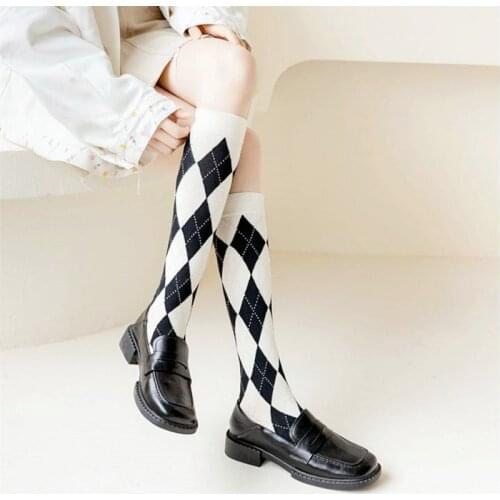 Dreamlikelin Autumn Winter Harajuku Girls Cotton Socks Female Uniform Socks Wing Rhombus Cotton High Tube Knee Socks