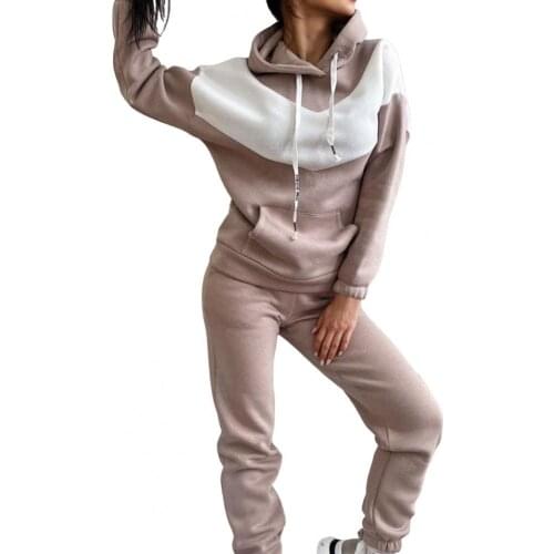 1 Set Women Hoodie Pants Set Hooded Drawstring Women Contrast Color Sweatshirt Pockets Pants Sets спортивный костюм женск 2021