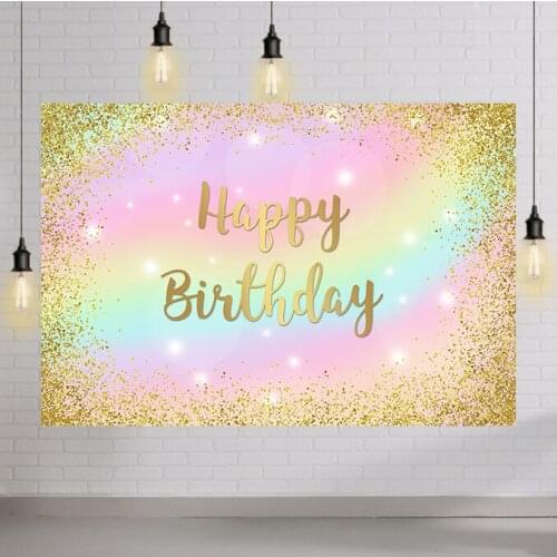 Gold Glitter Happy Birthday Photography Background Rainbow Baby Shower Kids First Birthday Backdrop for Photo Studio Props