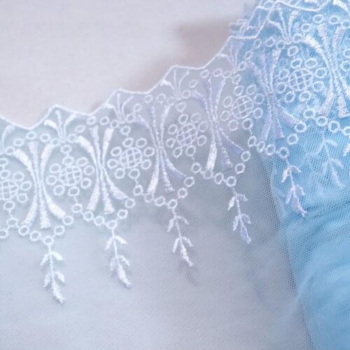 1 Meter 21.5CM Wide Vintage Style Embroidered Lace Trim Soft Blue Mesh Fabric For Lingerie Underwear Bra Bedding Dress Decor DIY