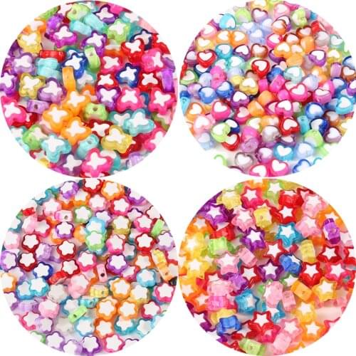 100/200pcs Multicolour Acrylic Star Heart Flower Mixed Plated Beads for Children Beads for Jewelry Making DIY Bracelet wholesale