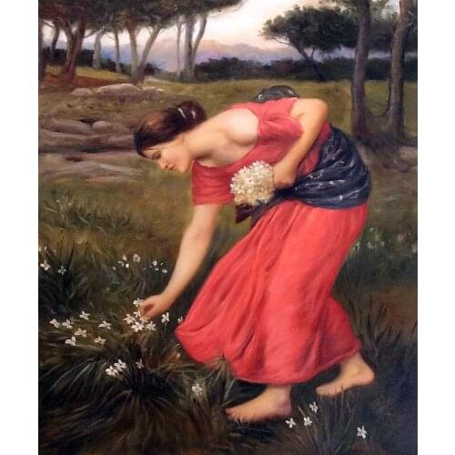 100% Hand Painted Decorative Art Painting Red Dress Woman Painting Narcissus by John William Waterhouse Wall Art High Quality