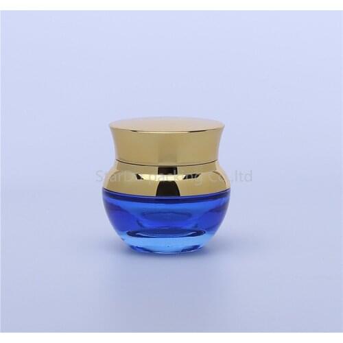 100pcs Blue Glass Jars For Cosmetic Refillable Bottle With Gold Cap Cream Bottle 20g 30g 50g Case Container