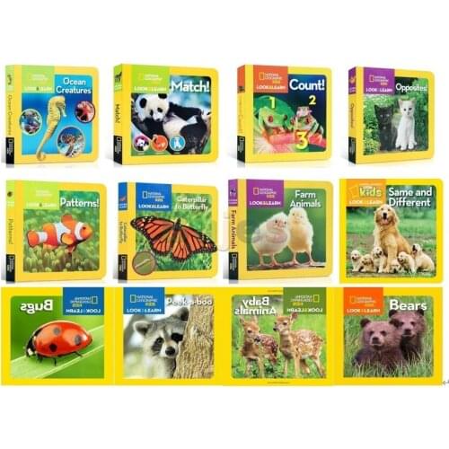 12 books/set,National Geographic Look and Learn ,Childrens Encyclopedia,english picture story books,evening bed time books