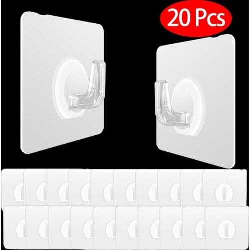 20Pcs Hooks Transparent Wall Hooks Waterproof Adhesive Hooks on the wall Reusable Seamless Hanging Hook For Kitchen Bathroom
