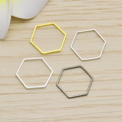 50pcs/lot 12mm Gold/silver color Closed hexagon hollow Charms Connector Simple handmade craft tag pendants jewelry DIY material
