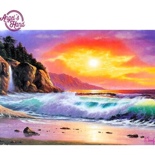 5D DIY Diamond embroidery sunset beach landscape diamond painting Cross Stitch full square Rhinestone mosaic decoration