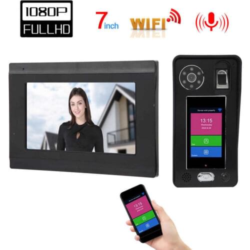 7in 1080P WiFi Video Door Phone Wireless Fingerprint Password Face Recognition Night Vision Remote Access Control 100-240V
