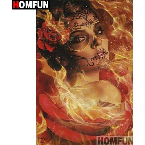 HOMFUN Full Square/Round Drill 5D DIY Diamond Painting "Skull woman" Embroidery Cross Stitch 5D Home Decor Gift A00009
