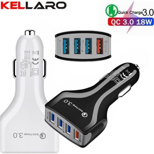 KELLARO 4 USB Phone QC3.0 Quick Car Charger Fast Portable 5V 7A Charging for IPhone 12 Xiaomi Huawei Samsung Redmi