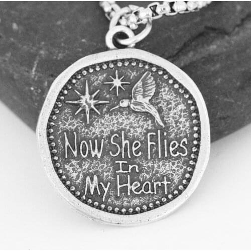 Danity Hummingbird Necklace Antique Bird Pendant NOW She Flies In My Heart Love