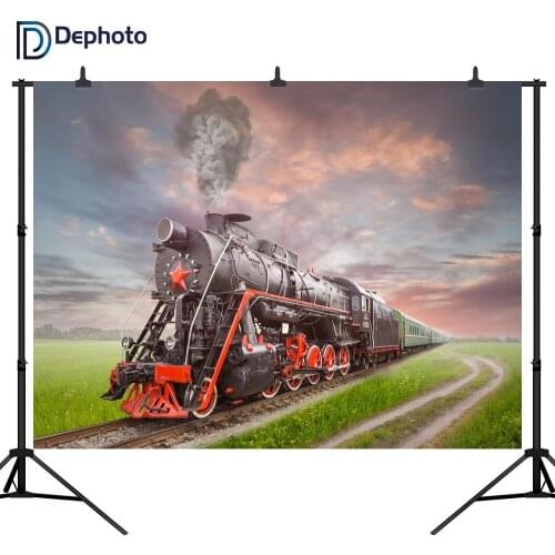 DePhoto 3D Retro Train Theme Seamless for Party Vinyl Photography Backdrop Photo Background Studio Prop ST013