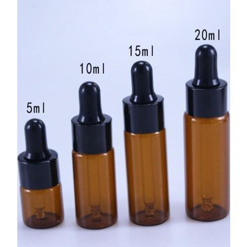 50pcs/lot 5ml 10ml 15ml 20ml Amber Glass Dropper Bottle Jars Vials With Pipette For Cosmetic Perfume Essential Oil Bottles