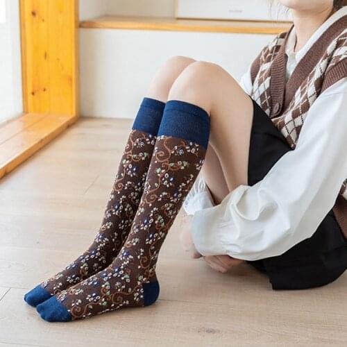 Women Stockings Long Socks Lingerie Flower Embroidery Thigh High Stockings Japanese Kawaii Cute Knee High Socks Autumn Winter