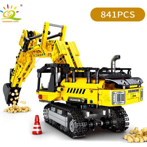 HUIQIBAO 841Pcs City Grab Excavator Bricks Toys Technical Construction Engineering Truck Car Building Blocks Worker Figure Child