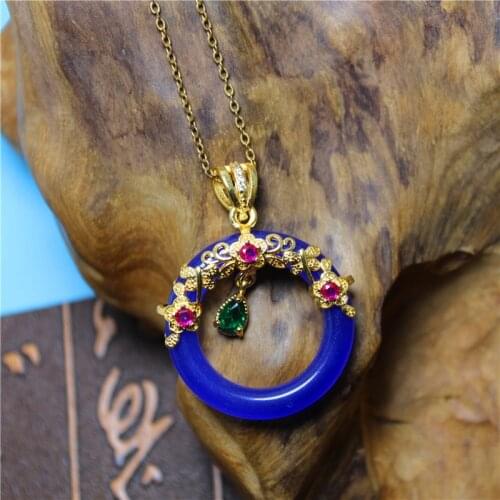 Liemjee Fashion Personality Circle Jewelry Blue Agate Donuts Necklace For Women Feature Namour Charm Gift All Seasons