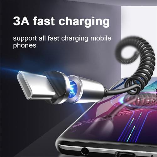 3A Spring Magnetic Cable Type C Cable Fast Charging Micro USB Cable Phone Charging Cord lightning Cable For iphone 11 12 pro max