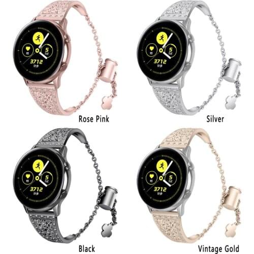 Metal Crystal Replacement Strap Compatible with Galaxy Active Watch Stainless Steel Strap Clasp Jewelry Wristbands for Women