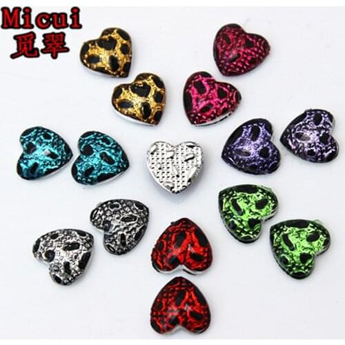 Micui 100pcs 10mm Heart Acrylic Crystal Rhinestones stone Flat back Beads Clothing Craft DIY Decoration No hole ZZ639