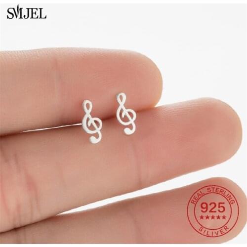 Mini Music Earrings Silver 925 Jewelry Lovely Small Ear Studs for Women Musical Note Earring 925 SterlinG Silver Gift Brincos