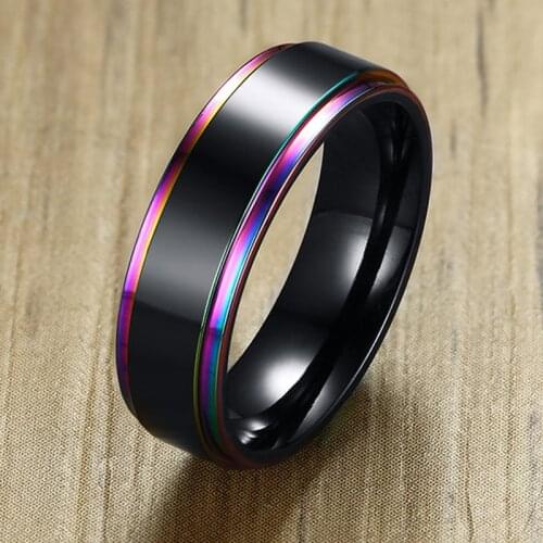 Modyle Cool Men Punk Vintage Stainless Steel Ring Rainbow Multicolor Wedding Brands 6mm Width Promise Wedding Rings Wholesale
