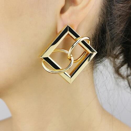Trendy Metal Geometric Stud Earrings For Women Square Big Earrings Gold Color Alloy Fashion Jewelry Statement 2020 UKMOC
