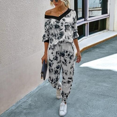 Fashion Women Two Piece Set Homewear Elegant Tops + Casual Drawstring Pants 2Piece Outfit Spring Autumn Pajama Tracksuit