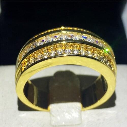 Dropshipping 3 colors Anniversary Wedding Band Rings for men AAAAA zircon Stone Yellow Gold Filled male Party ring jewelry