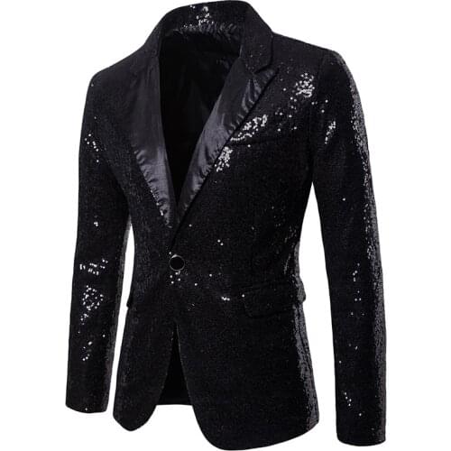 Men Sequins Blazer Designs Plus Size 2XL Black Velvet Gold Sequined Suit Jacket DJ Club Stage Party Wedding Clothes