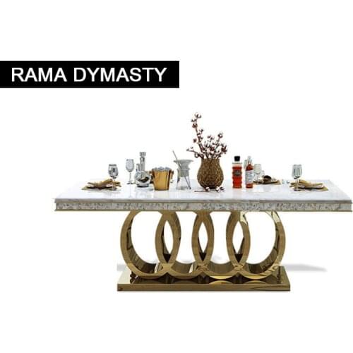 Rama Dymasty stainless steel Dining Room Set Home Furniture modern marble dining table ,rectangle table