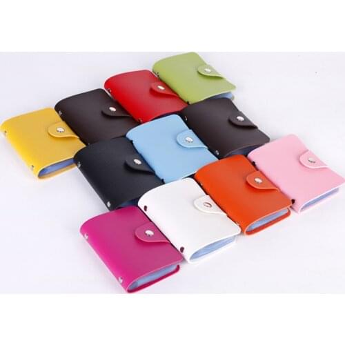 Fashion Solid color Small Credit Card Holder Men Women Travel Cards Wallet PU Leather Buckle Business ID Card Holder 12 Bits