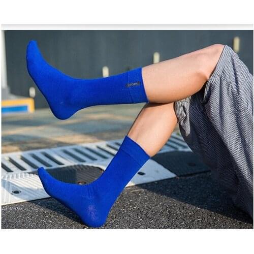 New Socks Solid-Color European Edition Large Size Embroidered Happy Cotton British Gentleman In The Tube Male