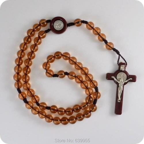 NEW Resin Rosary Beads Saint Benedict Medal INRI JESUS Cross Pendant Necklace Catholic Fashion Religious jewelry